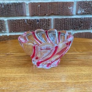Vintage Art Glass mini Bowl Trinket Dish Magenta Swirly Glass Peppermint